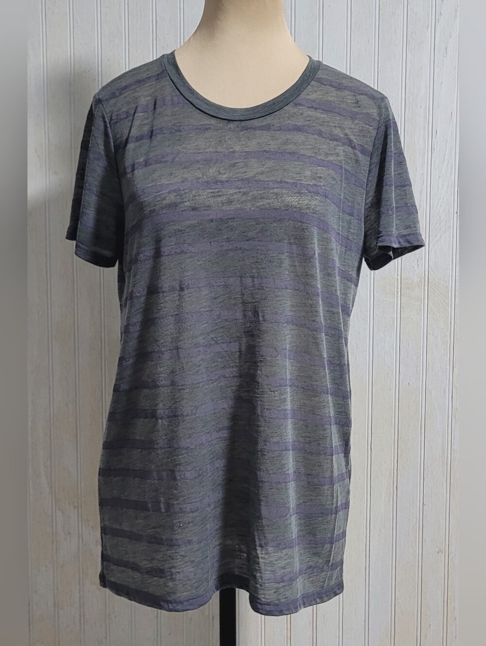 Theory Zodi SP Striped Short Sleeve Tee Grey Purple L